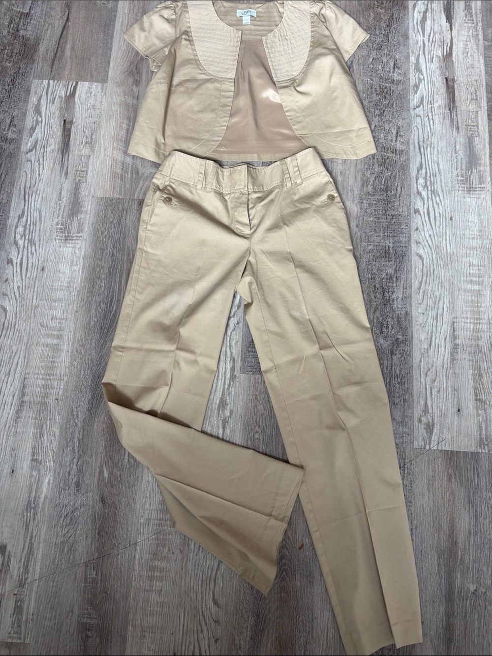 LOFT Beige Two-Piece Pants and Short Jacket Set